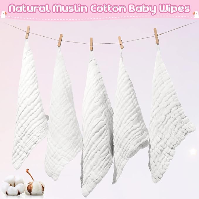 Breling 20 Pcs Baby Muslin Washcloth 12 x 12 Inch 100% Cotton Soft and - Image 4