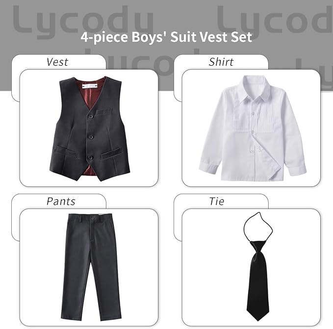 Boys Vest Set Formal Dress Suits Wedding Outfit Dresswear - Image 2