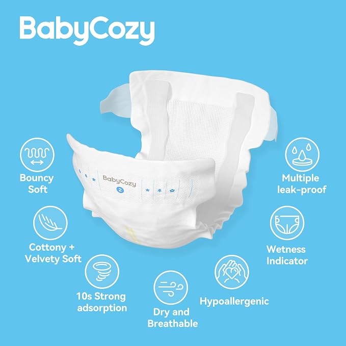 Newborn Baby Diapers Size 2 74 Count Babycozy Bouncy Soft Diapers Hypoallergenic - Image 9