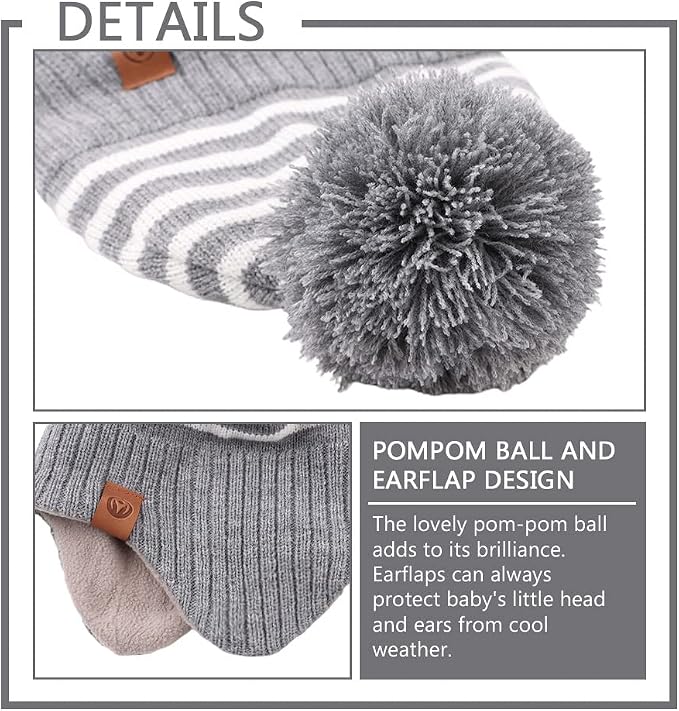 JANGANNSA Knitted Baby Hat Scarf Set Winter Warm Boys Girls Beanie Fleece - Image 3