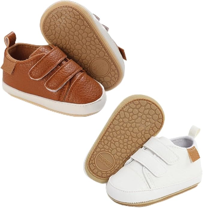 2Pairs Baby Shoes, Boys Girls Non-Slip Rubber Sole Sneakers, Unisex Infant Soft by 82-eitwo