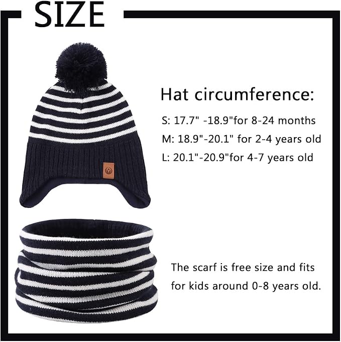 JANGANNSA Knitted Baby Hat Scarf Set Winter Warm Boys Girls Beanie Fleece - Image 6