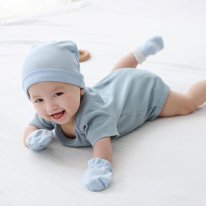 Newborn Baby Boy Girl Caps Mittens Socks Set Cotton Baby Essentials Accessories - Image 6