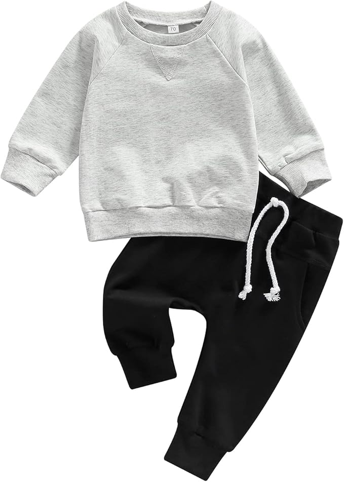 Toddler Baby Boy Clothes Solid Color Long Sleeve Crewneck Sweatshirt Top Casual by MABABY