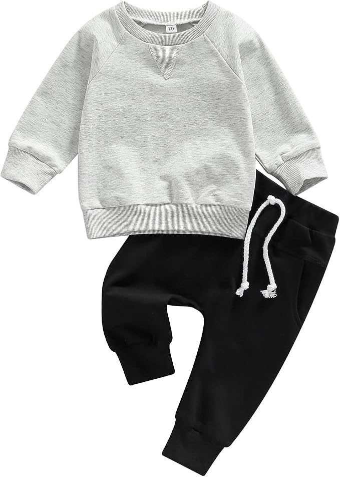 Toddler Baby Boy Clothes Solid Color Long Sleeve Crewneck Sweatshirt Top Casual by MABABY