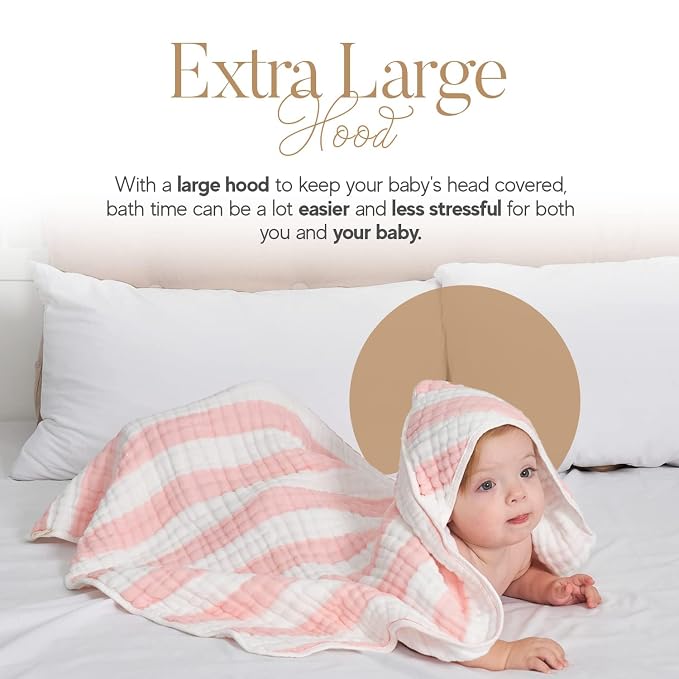 Muslin Hooded Baby Towel 4 Pack, Preuim Muslin 6 Layers Natural Cotton Baby - Image 3