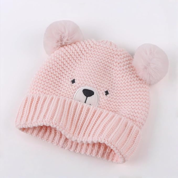 JANGANNSA Cute Bear Baby Beanie Pompom Baby Boys Hat Infant Toddler Winter - Image 5