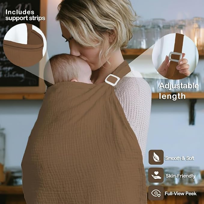 Muslin Nursing Covers for Breastfeeding, Arch Neckline Breast Feeding Covers - Image 4