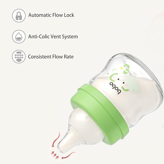 YOHKOH Glass Baby Bottles with Slow Flow Nipple, Newborn Anti-Colic Baby Bottles - Image 5