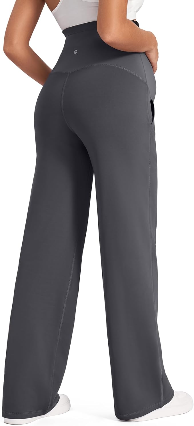 G4Free Fleece Lined Maternity Yoga Pants Over The Belly Stretchy Wide Leg Warm - Image 5