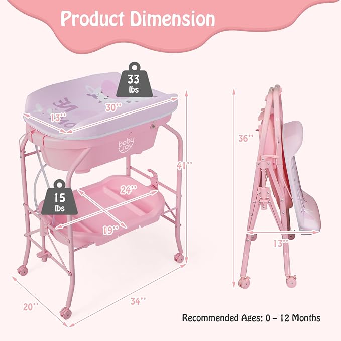 BABY JOY Baby Bathtub with Changing Table, Foldable Infant Diaper Changing - Image 6