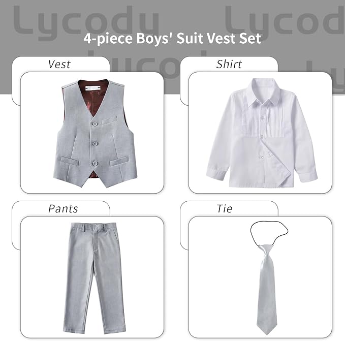 Boys Vest Set Formal Dress Suits Wedding Outfit Dresswear - Image 2