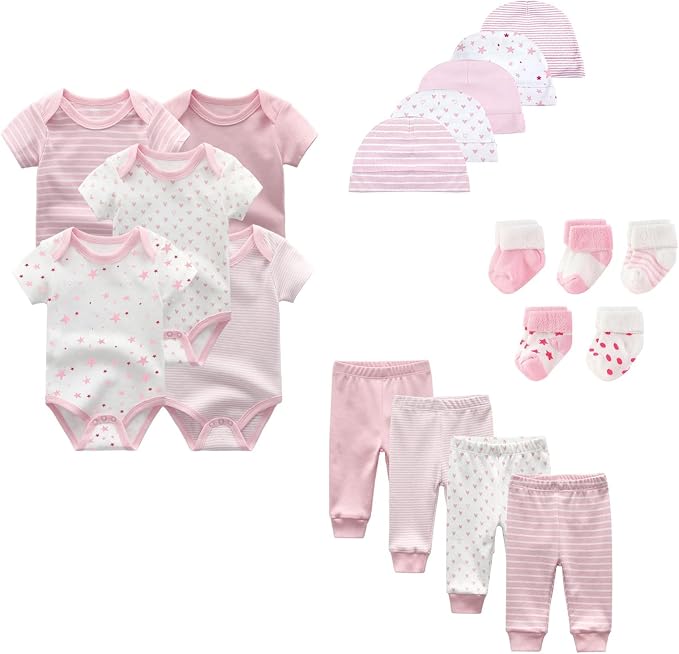Unisex Baby Boy Girl Layette Sets Bodysuits Pants And Accessories 19 Packs by JELYLOVE