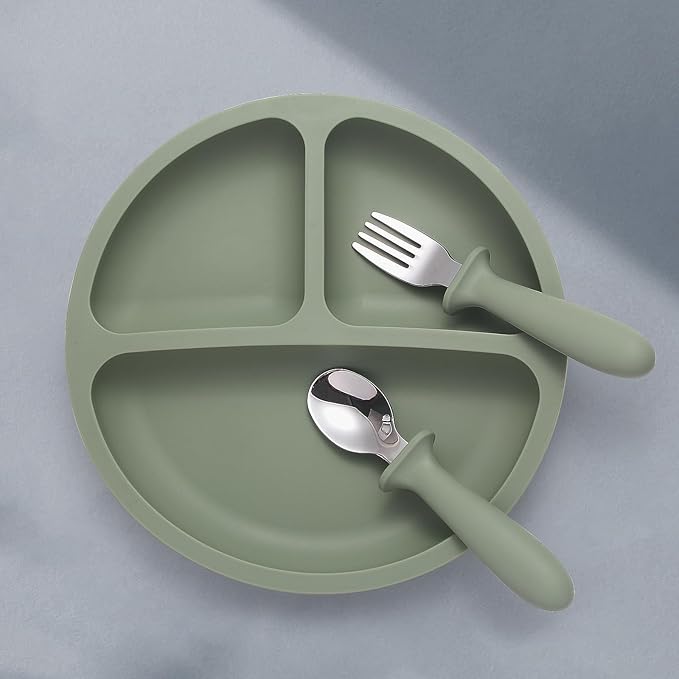 Baby Feeding Set, 2 Pack Silicone Divided Suction Plates - Image 2