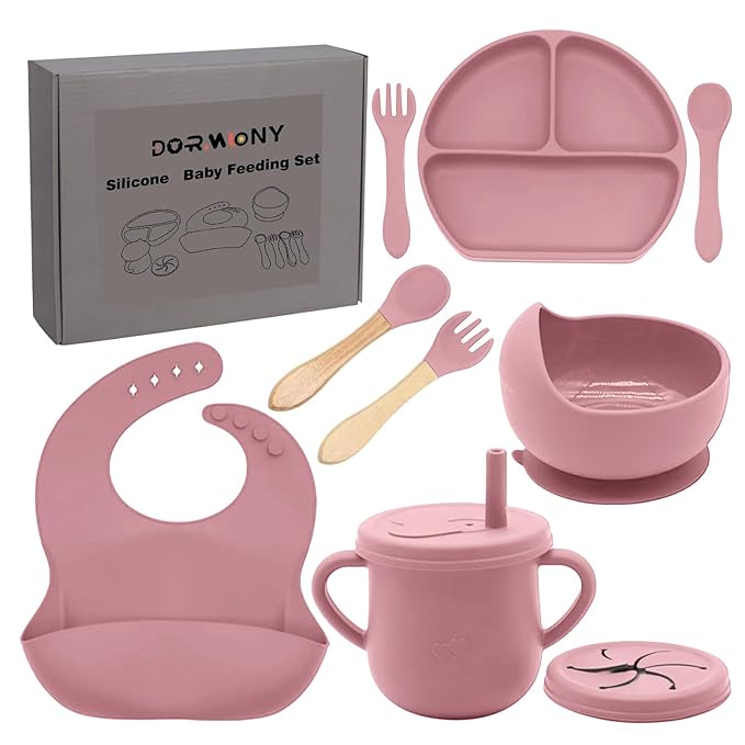 100% Silicone Baby Feeding Set, BPA Free Baby Dishes Set by Dormlony