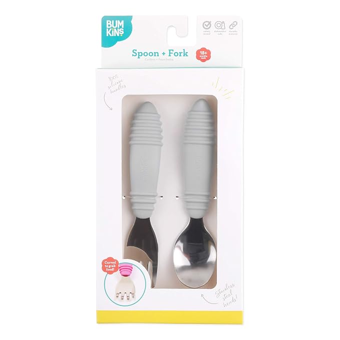 Bumkins Toddler Utensils, Kids Size Fork and Spoon Set, Silicone and - Image 4