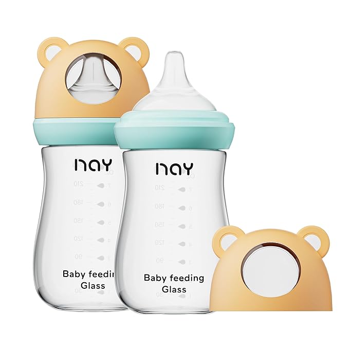 Natural Glass Baby Bottle for Breastfeeding Babies, 8oz Anti-Colic Baby Bottle by yanyoyo