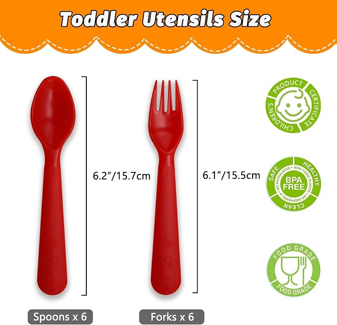 12 Pcs Kids Spoons and Forks Toddler Utensils Plastics Reusable Silverware Baby - Image 2