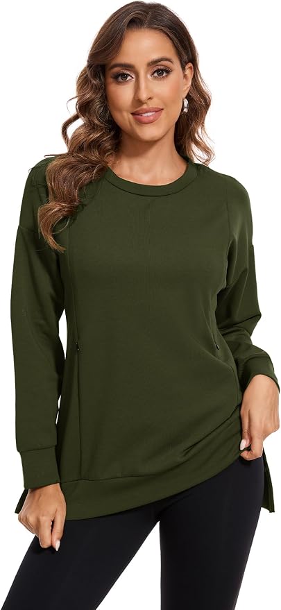Smallshow Women's Nursing Tops Sweatshirt Long Sleeve Side Split Breastfeeding by Smallshow