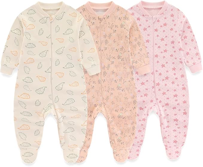Newborn Baby 2-way Zipper Romper Cotton One-piece Jumsuit 3-pack, 0-24 Months by MAMIMAKA