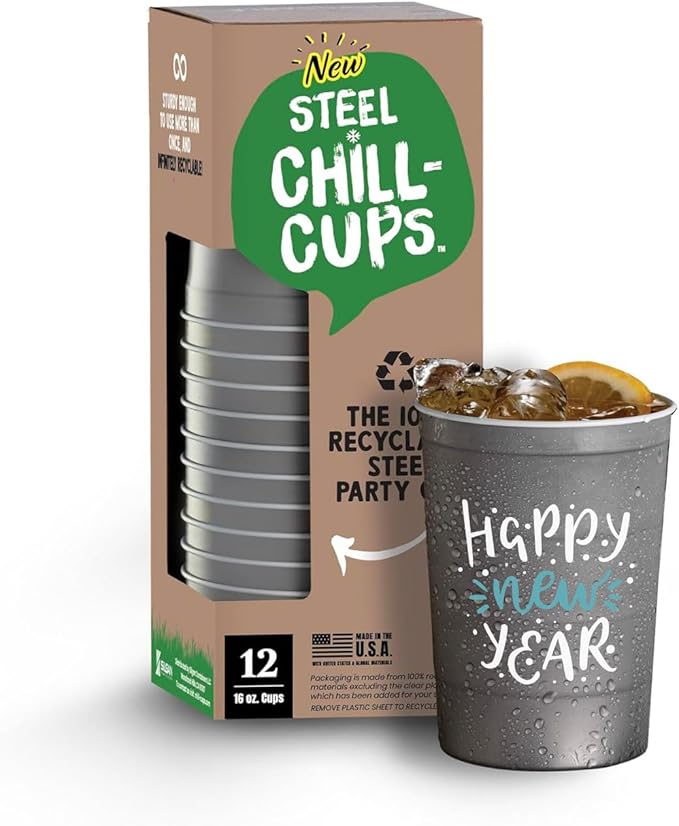 16 oz. Party Cups 'Happy New Year' Champagne Design by SteelChillCups