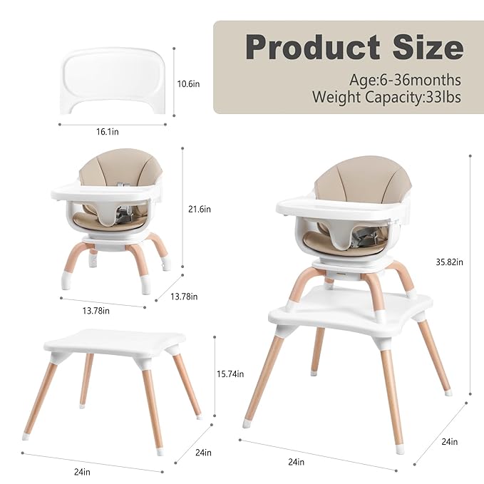 Baby High Chair, 7 in 1 Convertible High Chairs - Image 6