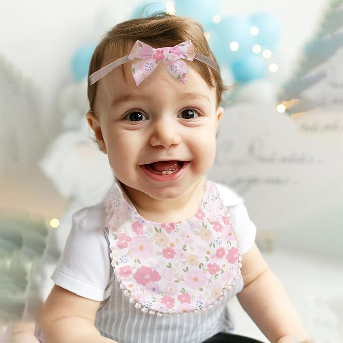 Baby Girls Floral Print Bibs, Reversible Burp Cloth Set - Image 6
