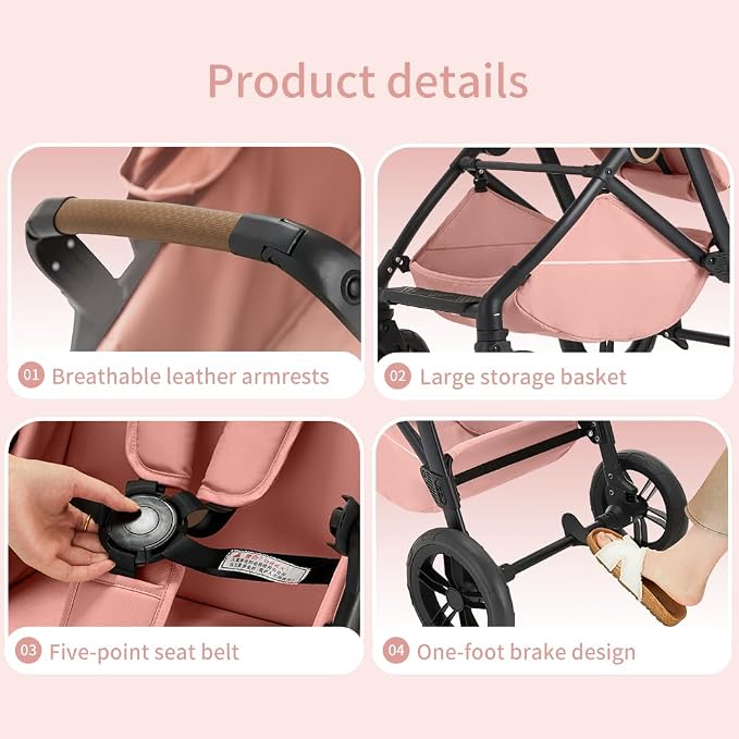 2 in 1 Baby Stroller, High Landscape Infant Stroller Pram Foldable Pushchair - Image 6