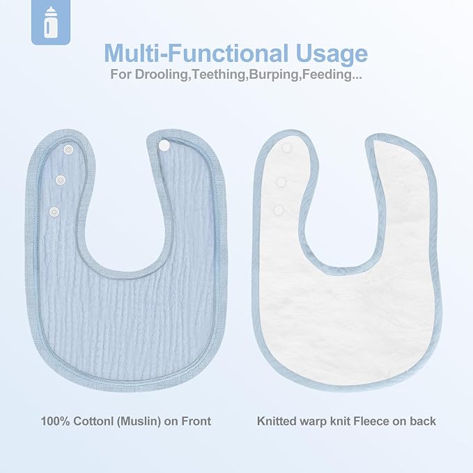 Muslin Baby Bibs 6 Pack for Unisex Girls & Boys, Adjustable Soft Cotton Baby - Image 2