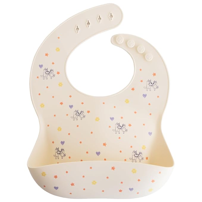 mushie x Bluey Silicone Baby Bib | Adjustable Fit Waterproof Bibs by mushie