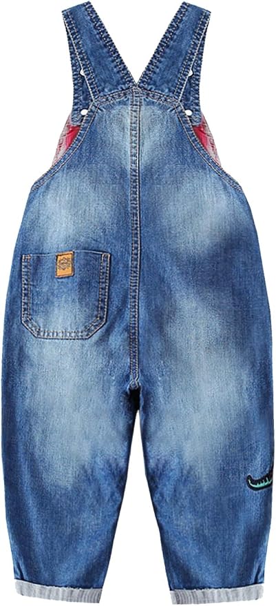 KIDSCOOL SPACE Baby Little Kids Cute Denim Embroidered Fashion Jean Overalls - Image 2