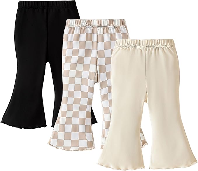 SOBOWO Checkered Baby Girl Flare Pants 3 Pack Toddler Bell Bottoms Plaid Ruffle by SOBOWO
