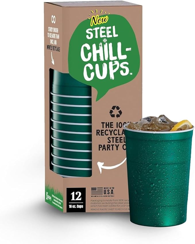 16 oz. Party Cups, Sturdy & Durable, Disposable and 100% Recyclable, Made in USA by SteelChillCups