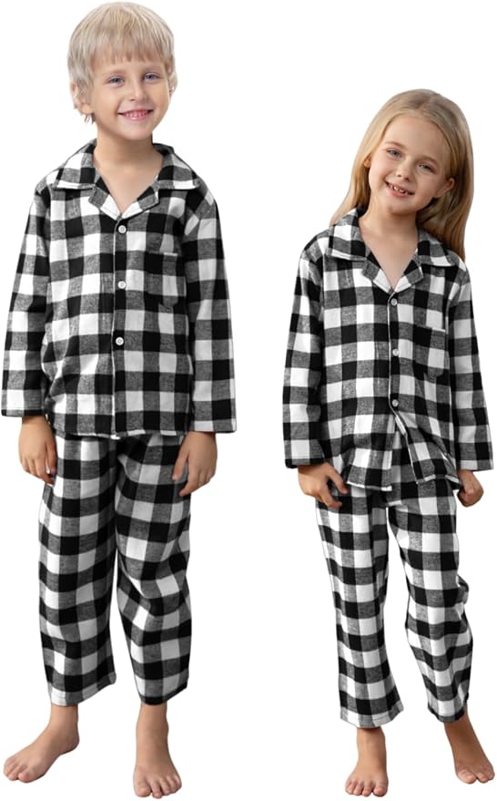 Schbbbta Kids Pajamas Set, Plaid Button Down Pjs by SchbbbtaTouchYourLife