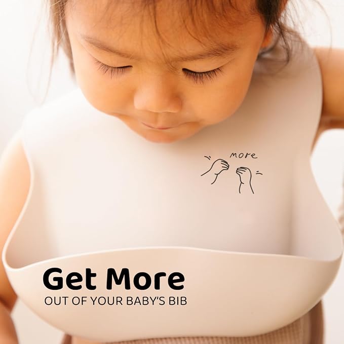APLAINR Baby Sign Language Bib, Silicone Baby Bibs, ASL Graphics, Food Catcher - Image 2
