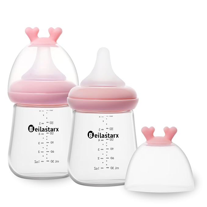 Glass Baby Bottles with Natural Response Nipple Size S by Beilastar-x