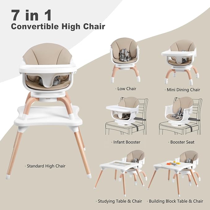 Baby High Chair, 7 in 1 Convertible High Chairs - Image 3