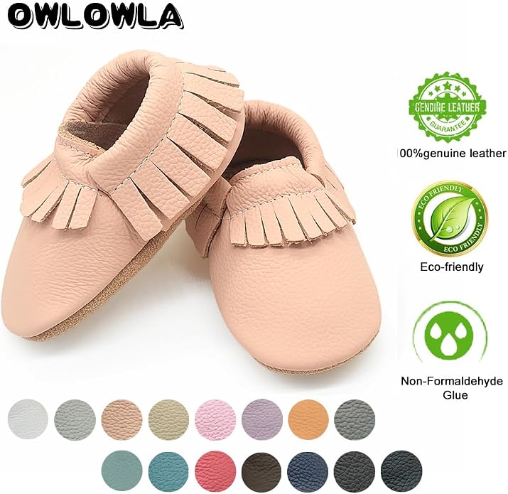 OWLOWLA Baby Moccasins Soft Sole Leather Baby Shoes Infant Toddler Pre-Walker - Image 5