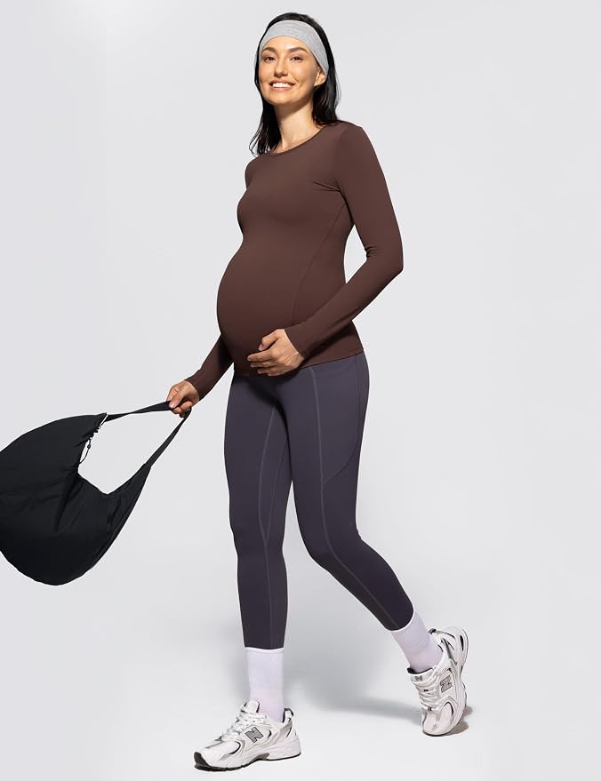 POSHDIVAH Women's Maternity Long Sleeve T Shirts Scoop Neck Pregnancy Tee Top - Image 5
