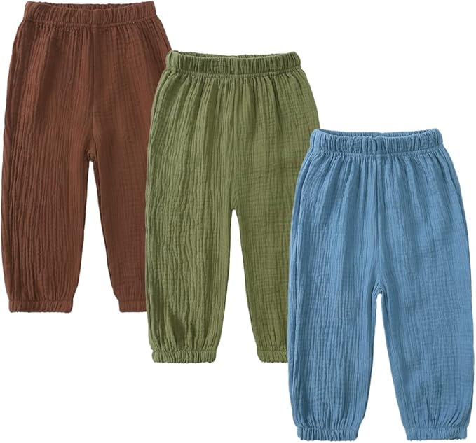 MYGBCPJS Baby Boys Girls Cotton Linen Trousers Kids Casual Ankle Pants Loose by MYGBCPJS