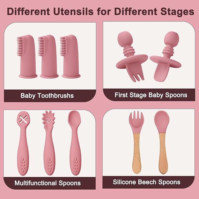 LITTLE RAWR Silicone Baby Feeding Set 14 Pcs, Baby Led Weaning Supplies - Image 6