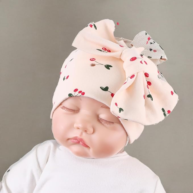 Bamery Newborn Baby Girl Hat Cotton Baby Bow Beanie Preemie Hats Spring Infant - Image 7