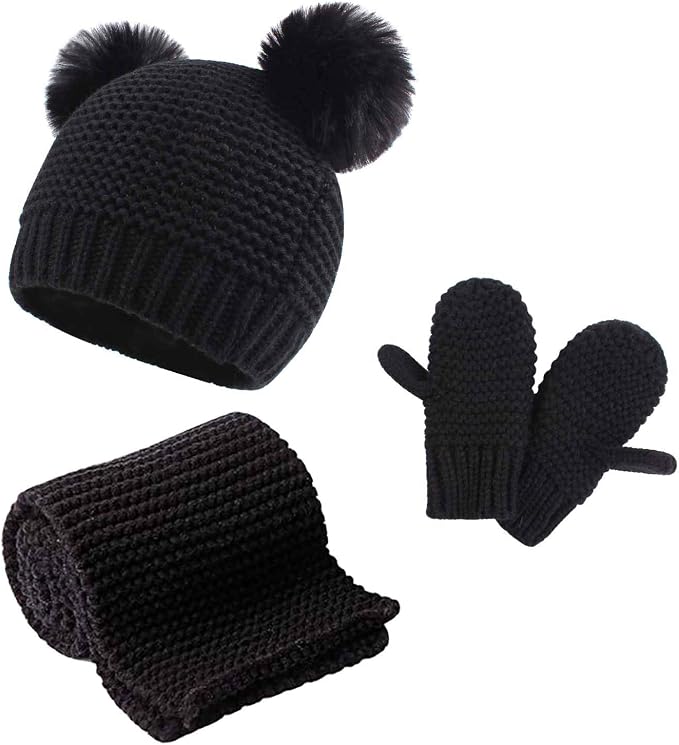 Duoyeree Baby Winter Hat Scarf Glove Beanie Set Girls Boys Pom Pom Knitted by Duoyeree
