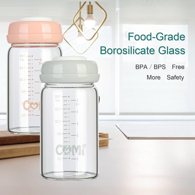 COMI Wide Neck Glass Breastmilk Collection n Storage Bottle, 4 Packs, 6oz - Image 4