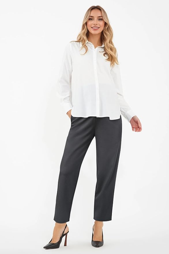 OUGES Womens Stretchy Maternity Over Belly Casual Work Straight Leg Pants Ankle - Image 3