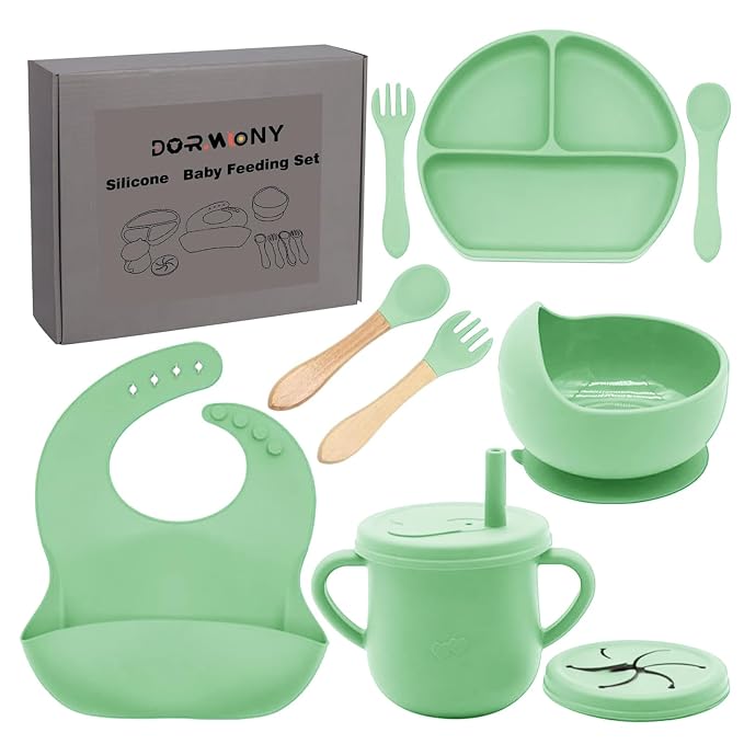 100% Silicone Baby Feeding Set, BPA Free Baby Dishes Set by Dormlony
