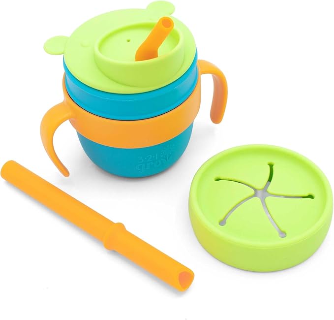 Easy Learn Drink and Snack Set – Baby + Toddler Silicone Learning Cup & Snack by 321Grow