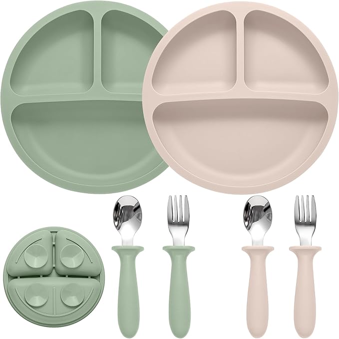 Baby Feeding Set, 2 Pack Silicone Baby Plates by Eascrozn