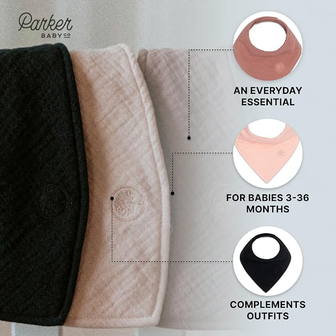 Parker Baby Muslin Bandana Drool Bibs | 100% Soft Muslin Cotton, Absorbent & - Image 4