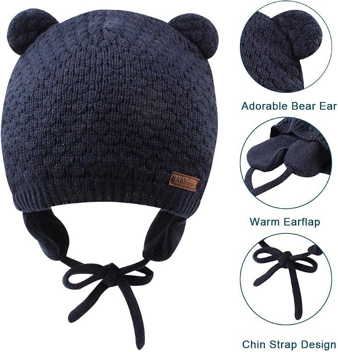 XIAOHAWANG Baby Hat Cute Bear Toddler Earflap Beanie Warm - Image 4